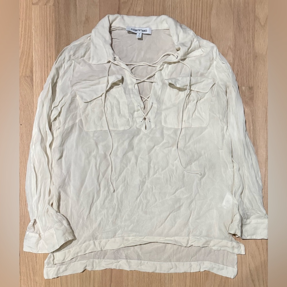 Elizabeth & James Ivory Lace Up Silk Top S